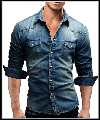 Продано: Джинсовая мужская рубашка код 60 синяя с длинным рукавом размеры М, L Распродажа