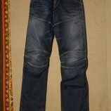 Фирменные синие х/б джинсы - элвуды с выбеленностями и потертостями G-Star Raw Голландия 32/ 38 р.