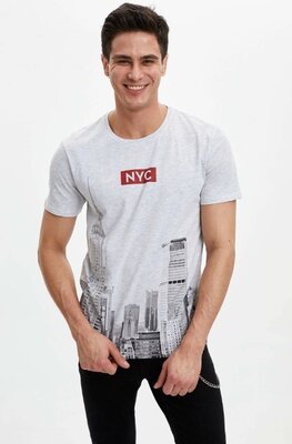Серая мужская футболка Defacto / Дефакто с принтом NYC
