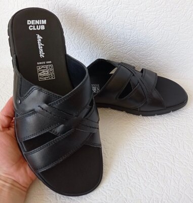 Продано: Denim club Качественные кожаные мужские шлепанцы, сандалии, босоножки для лета чёрного цвета