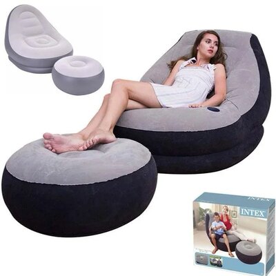 Надувний диван із пуфом INTEX Air Sofa / Надувне крісло велюрове з пуфом