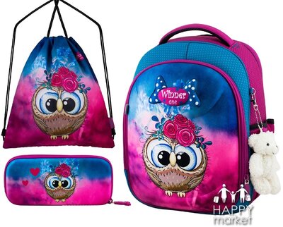 Комплект рюкзак школьный каркасный для девочки и мальчика Winner-One серия 6000