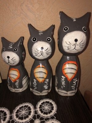 Цена за 3.Коллекционные деревянные коты котики кошка кот котик из дерева фигурка статуэтка