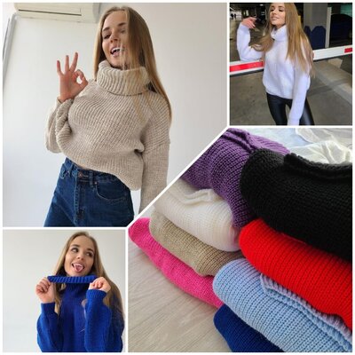 16 кольорів - светр oversize р.42-48, теплий жіночий светр з високий воротом 11019