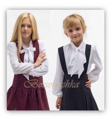 116-146, Блузка для дівчинки шкільна софт. Детская блуза с бантом для девочки блузка школьная