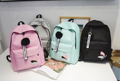 Стильный школьный рюкзак для девочек с помпоном и принтом. 5 цветов
