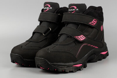 Ботинки детские черные с розовым кожаные bona 858p-9 бона размеры 31 32 33 35 36