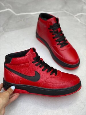Зимние кожаные кроссовки на меху Nike Air Force Red