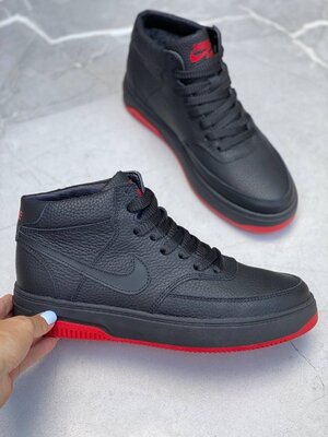 Зимние кожаные кроссовки на меху Nike Air Force Black