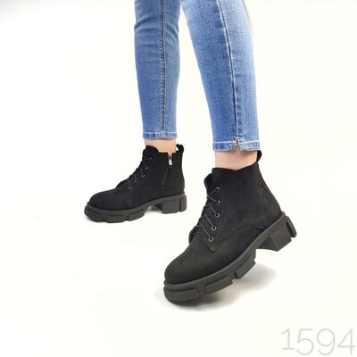 Демісезонні жіночі черевики на шнурках демисезонные женские черные ботинки на шнурках