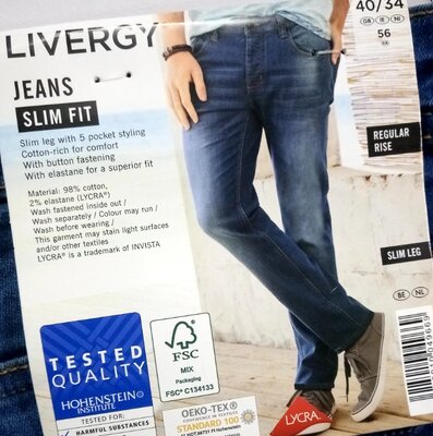Мужские джинсы slim fit пояс 47 длина 108 Livergy Германия