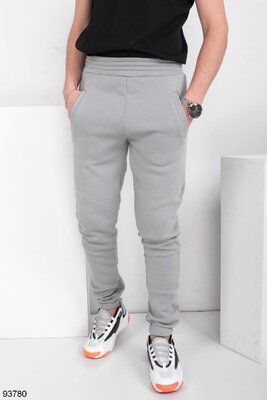 Мужские светло-серые спортивные брюки на флисе S-2XL