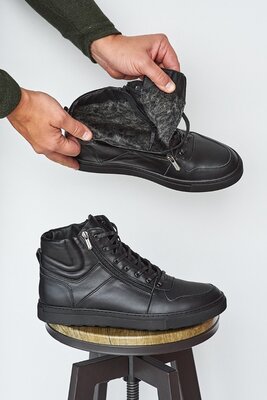 Зимние мужские ботинки Zangak , черные кожа
