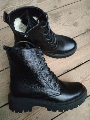 Женские черные кожаные зимние ботинки, натуральная кожа