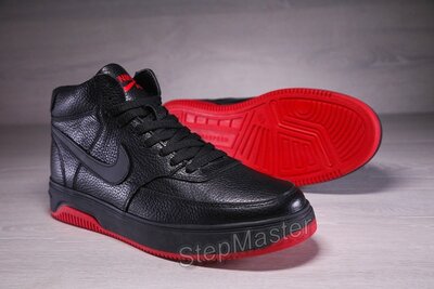 Зимние кожаные кроссовки на меху Nike Air Force Black