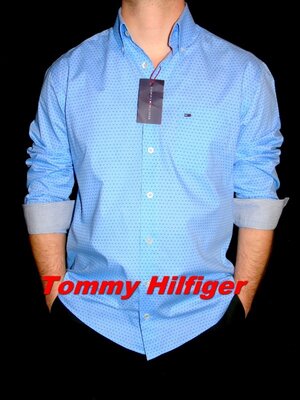 Продано: TOMMY HILFIGER Шикарная брендовая голубая рубашка в принт - L - XL