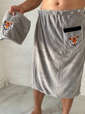 Продано: Набор для бани и сауны для мужчин банное полотенце на резинке и кнопках и полотенце для лица Тигр