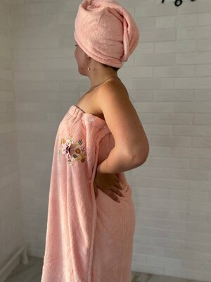 Продано: Женский набор для бани и сауны банное полотенце на резинке и кнопках и полотенце-чалма супер подарок