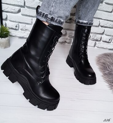 Ботинки зимние черные женские на платформе Жіночі черевики чорні зимові