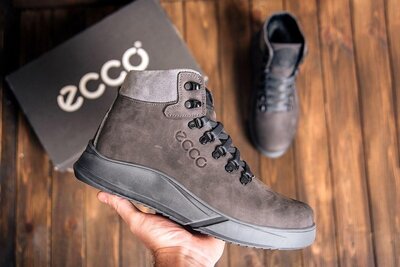Зимние кожаные спортивные ботинки, кроссовки на меху Ecco Nubuck Grey