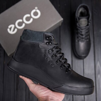 Зимние кожаные спортивные ботинки, кроссовки на меху Ecco Nubuck Black