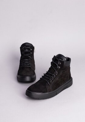 чоловічі зимові черевики чорні нубук мужские зимние ботинки черные натуральные натуральні зима