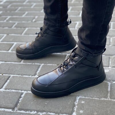 чоловічі зимові черевики шкіряні чорні з натуральної шкіри мужские зимние ботинки черные кожаные