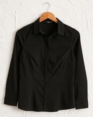 Черная женская рубашка LC Waikiki/ЛС Вайкики с черными пуговицами xs-4XL, 5XL