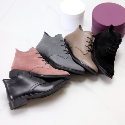 Продано: Короткие демисезонные кожаные и замшевые ботинки со шнурками серые беж пудра черные