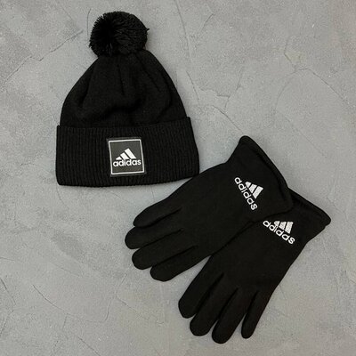 чоловічі рукавиці чорні adidas чоловіча шапка чорна мужские перчатки черные мужская черная