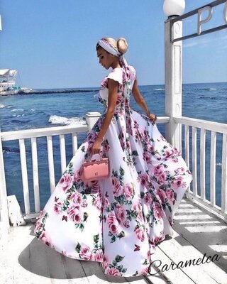 Легкое воздушное длинное платье в цветах на запах в стиле Dolce Gabbana 