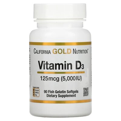 California Gold Nutrition, вітамін D3, 125 мг 5000 Мо , 90 капсул, Сша / витамин D3