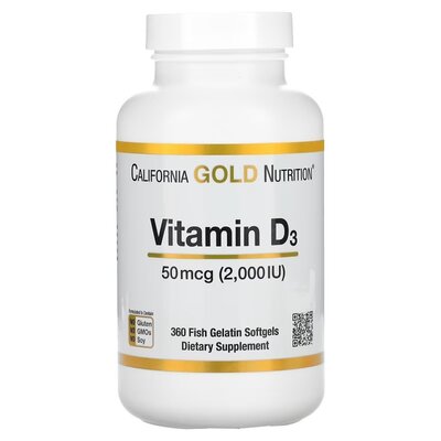 California Gold Nutrition, вітамін D3, 50 мкг 2000 Мо , 360 капсул