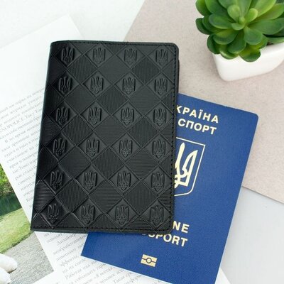 Обкладинка на паспорт із гербом україни шкіряна тризуб чорна