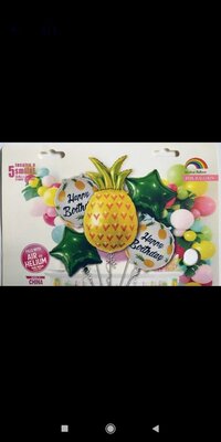 Набор, фонтан фольгированных воздушных шаров Ананас Happy Birthday, шары фрукты, упаковка 5 шт