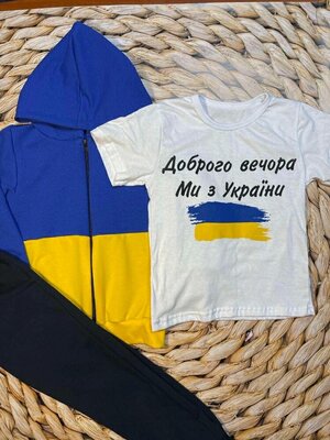 Продано: Патріотичний костюм трійка кофта на блискавці штани футболка комплект доброго вечора ми з України