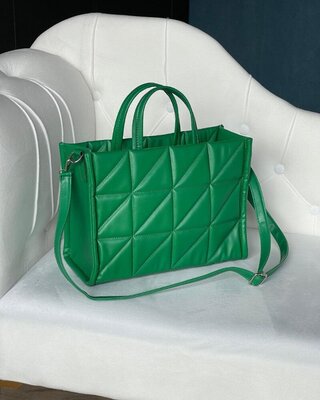 Універсальна стильна стьобана сумка,сумка шопер, бомбезна трендова сумка, зелена стильна сумка