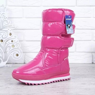 Дутики жіночі високі зимові чоботи super gear рожеві на липучках