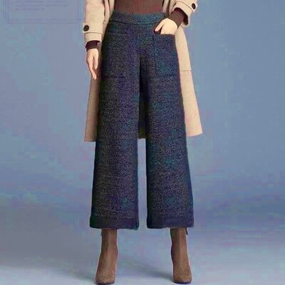 Теплые женские брюки штанами стильные кашемир. Модные брюки кюлоты с накладными карманами 53236