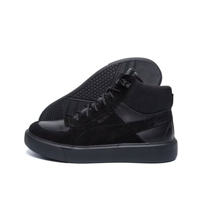 Мужские зимние кожаные ботинки Pm Black Leather Рв7-3 бот