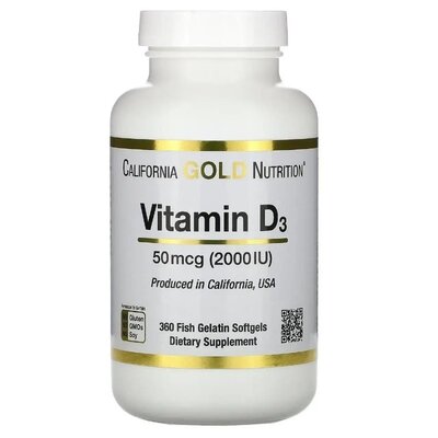 Вітамін Д3 California Gold Nutrition Vitamin D3 50 мкг 2000 Мо 360 м'яких капсул