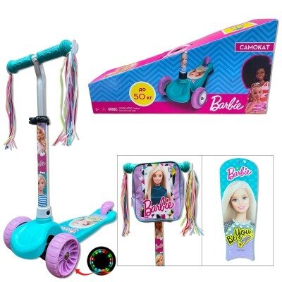 Детский 3-колесний самокат Барби с рюкзачком LS2119 Barbie, PU світло
